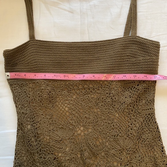 🎉SALE🎉 CARMEN MARC VALVO Green Crochet Lace Midi Dress M - Picture 15 of 17